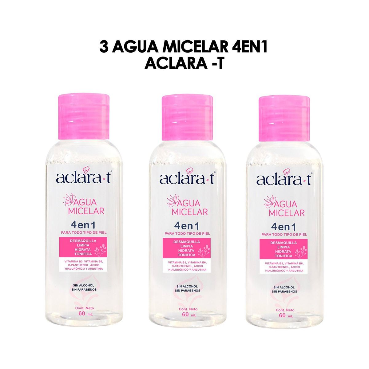 GENERICO - Agua Micelar 4 en 1 Aclara-T 60ml 3 Unidades