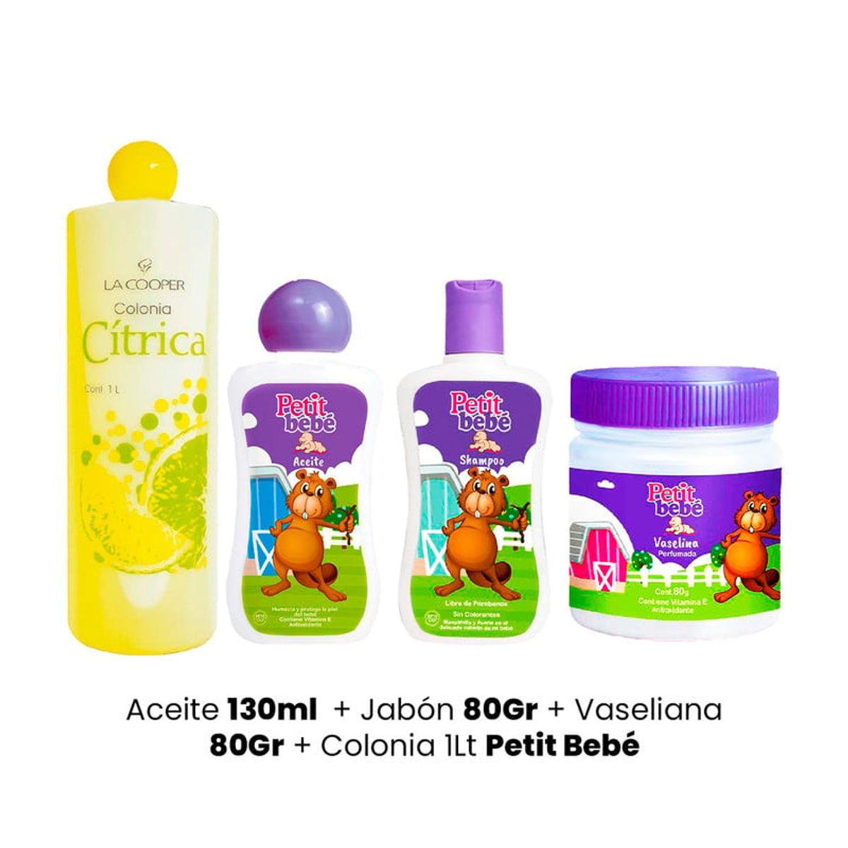 GENERICO - Aceite 130ml + Jabón 80Gr + Vaseliana 80Gr + Colonia 1Lt Petit Bebé