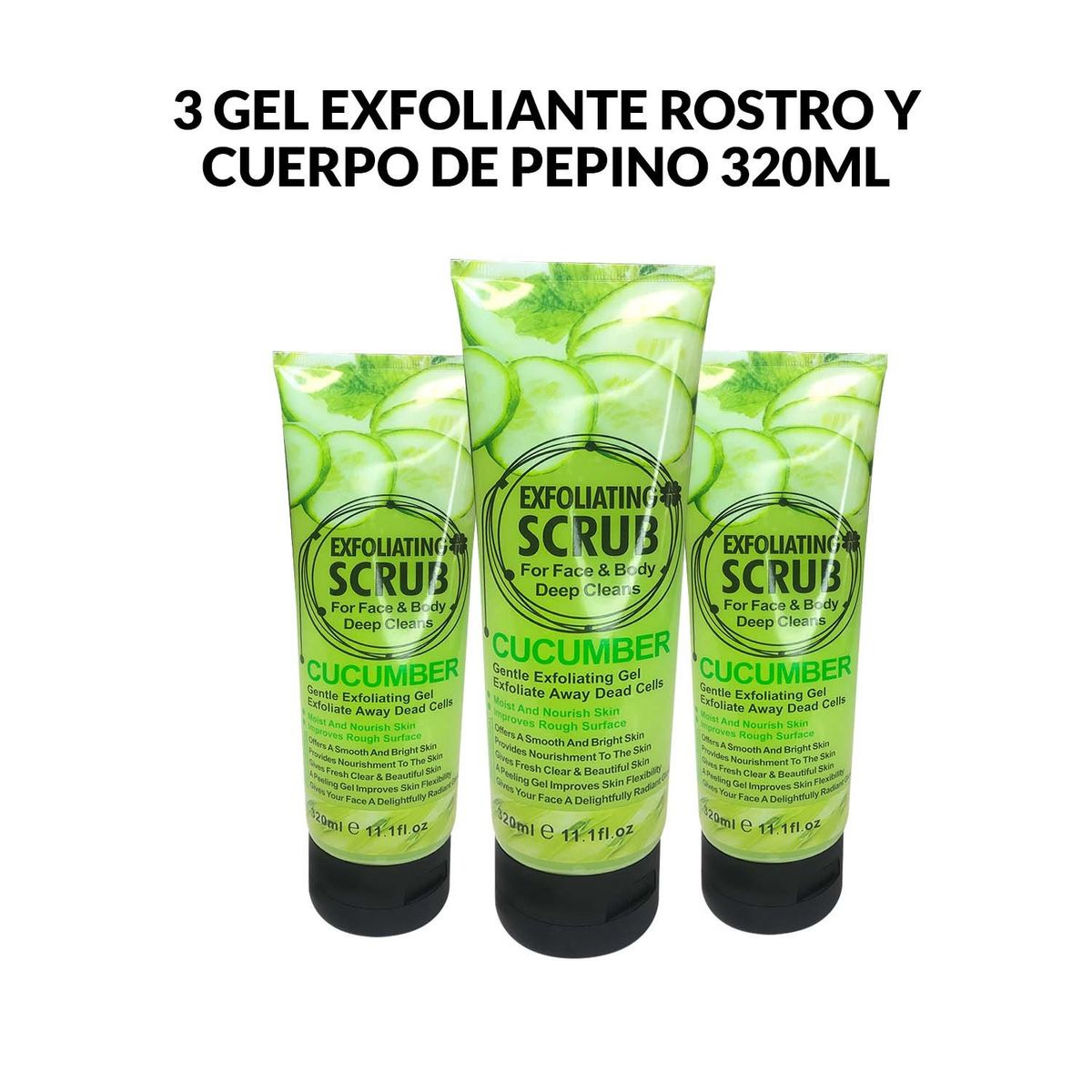 WOKALI - Gel Exfoliante Rostro y Cuerpo De Pepino Wokali 320ml 3 Unidades