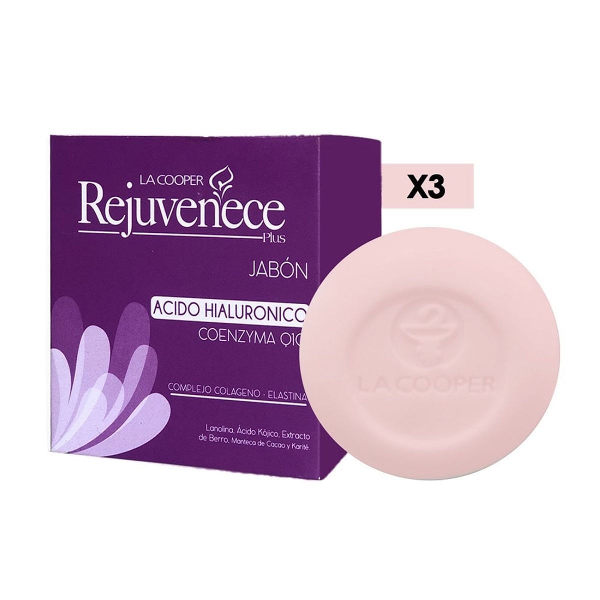 GENERICO - Jabón Rejuvenece Acido Hialuronico & Coenzima Q10 Aclara-t 80Gr 3 Uni