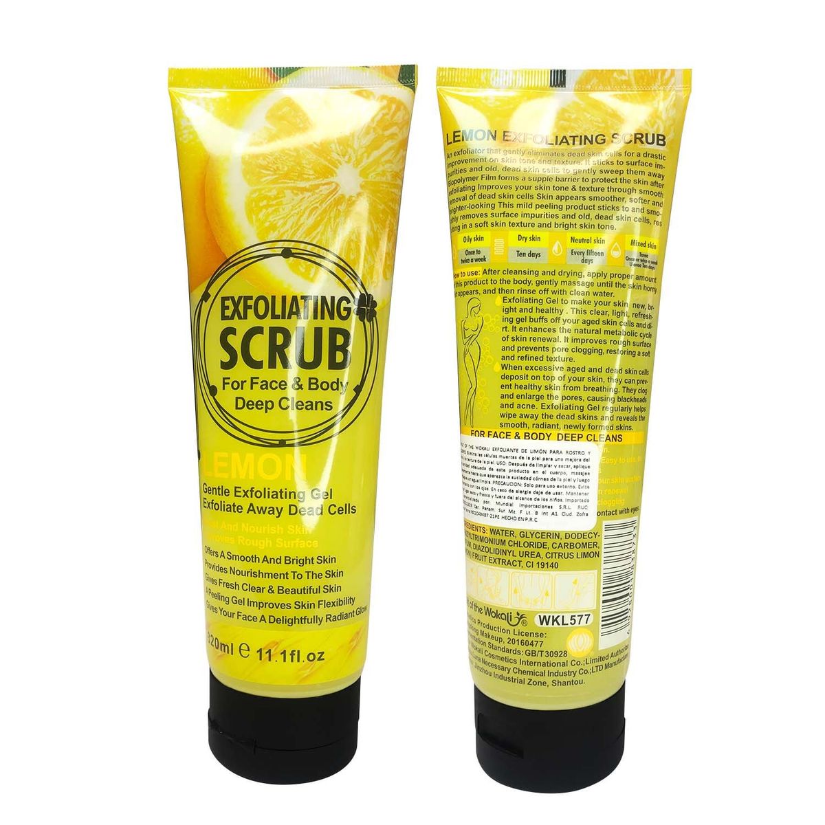 WOKALI - Gel Exfoliante Rostro y Cuerpo De Limón Wokali 320ml 2 Unidades
