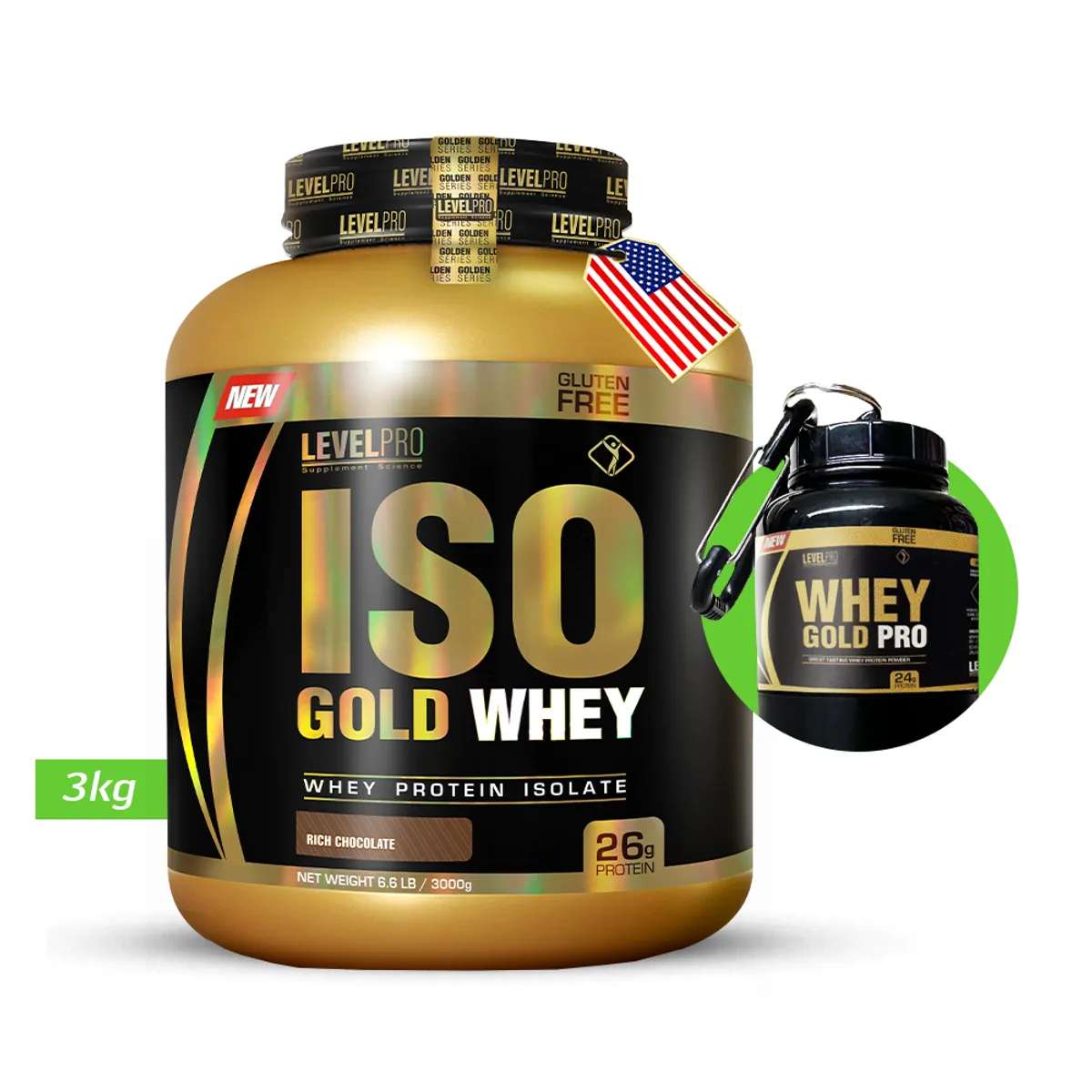 LEVEL PRO - LEVEL PRO ISO GOLD WHEY 3KG CHOCOLATE + PORTAPROTEINA