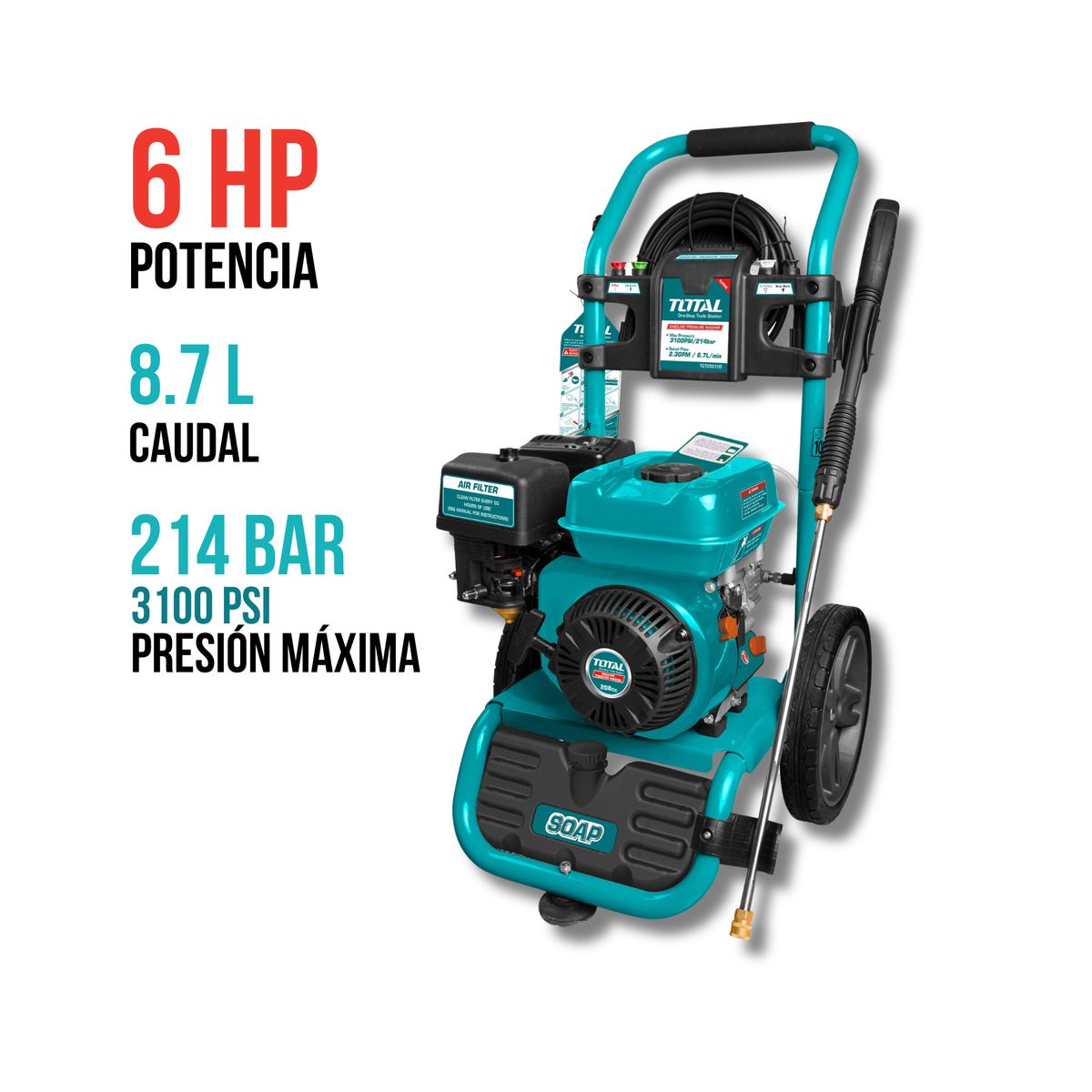 TOTAL TOOLS - Hidrolavadora a gasolina 6Hp 3100 Psi Total