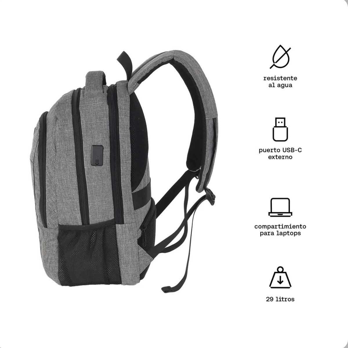 KUZLER - Mochila laptop 15.6 con cargador y bolsillo antirrobo