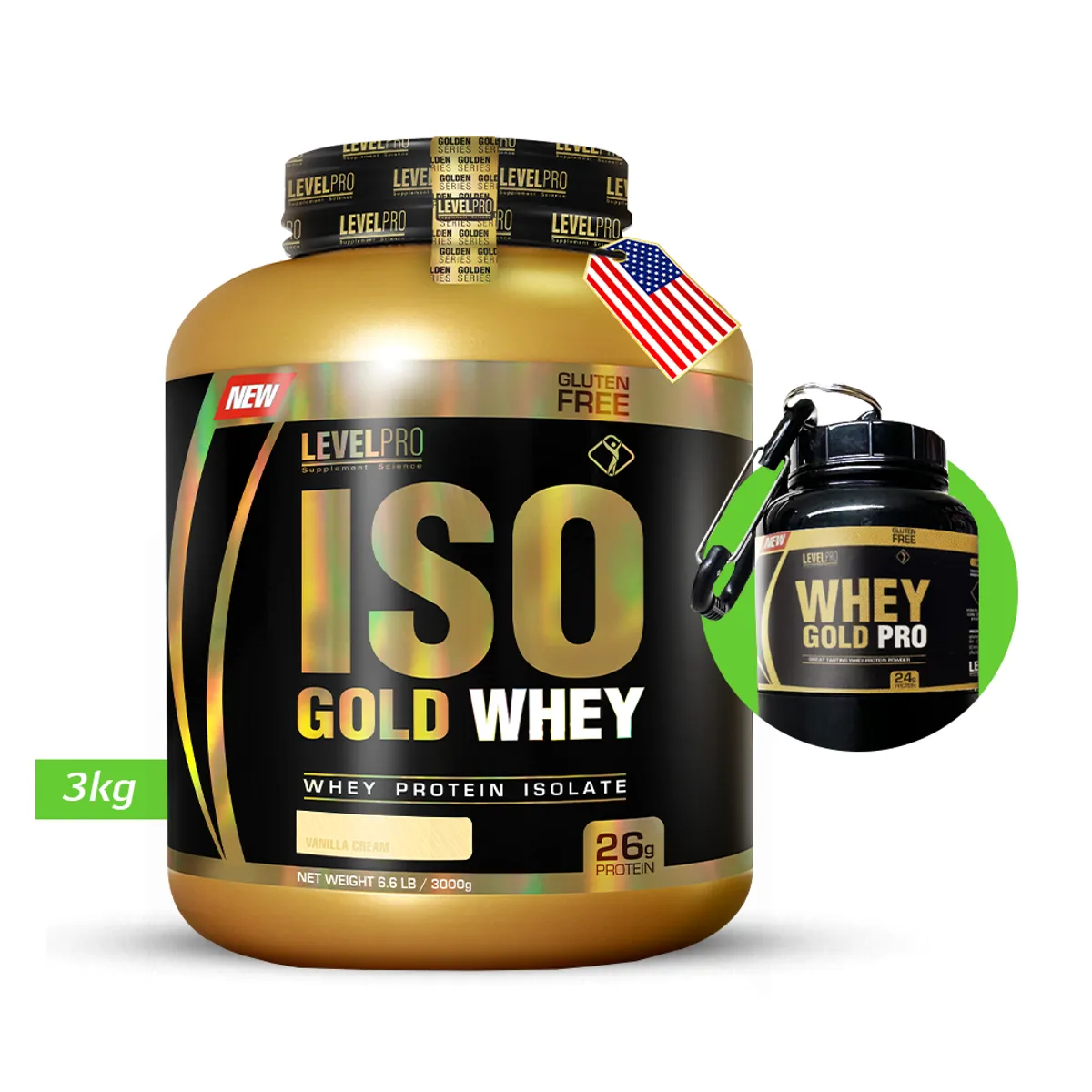 LEVEL PRO - LEVEL PRO ISO GOLD WHEY 3KG VAINILLA + PORTAPROTEINA