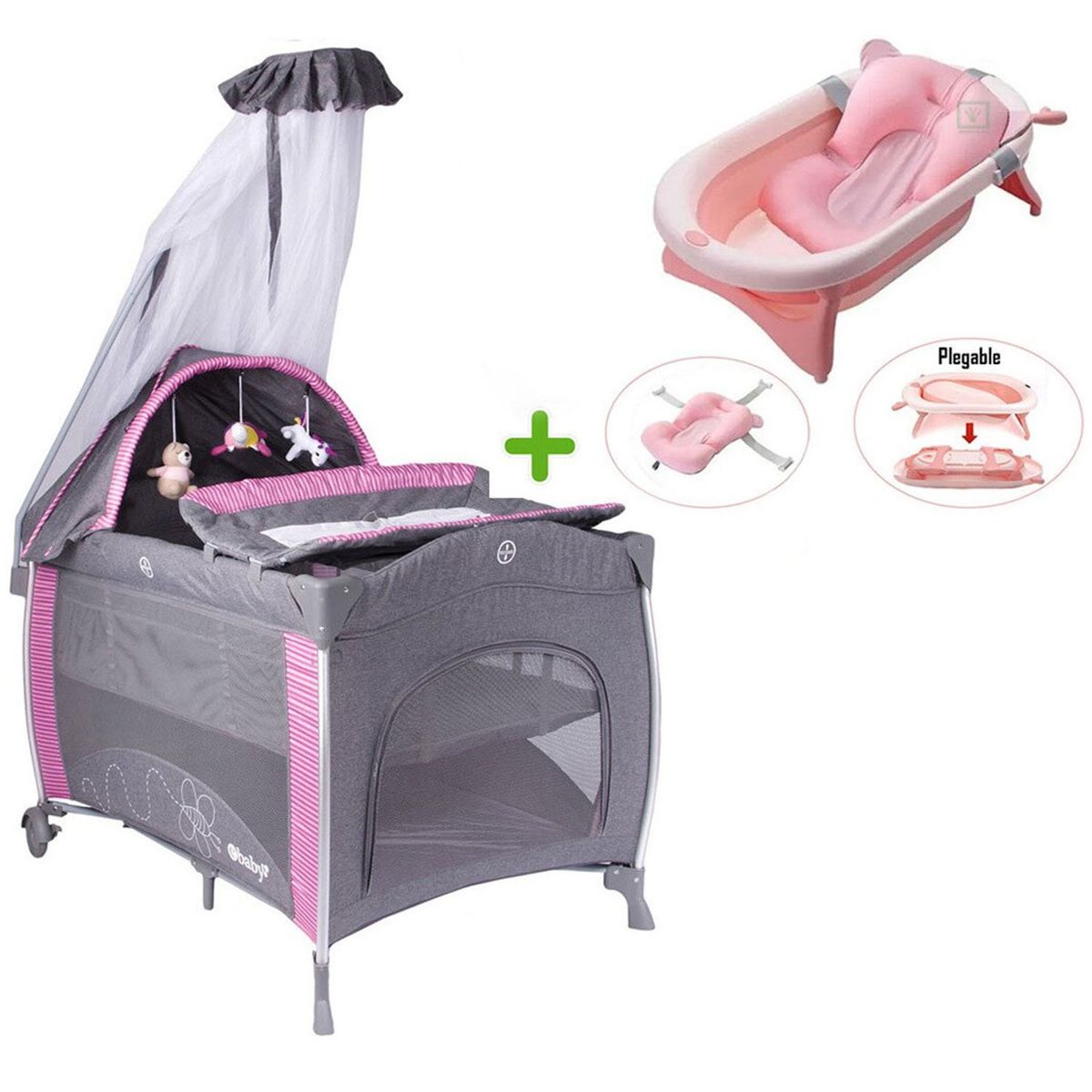 EBABY - Cuna Corral Noa Aluminio  Tina Bañera Plegable