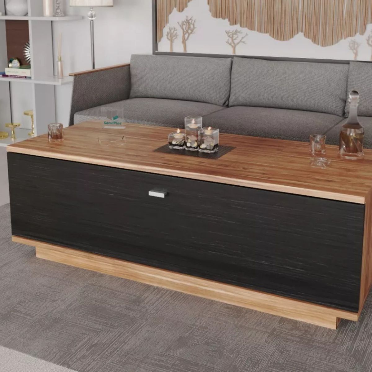 TU MESITA - Mesa de Centro Multiusos Zenda color MarrónNegro 1 cajón TU MESITA