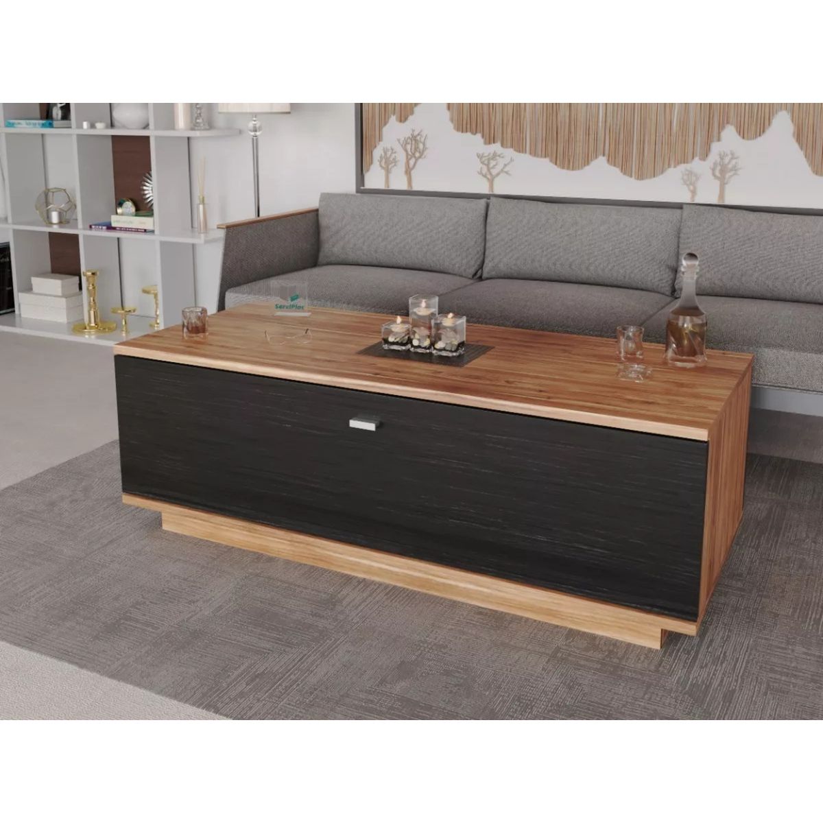 TU MESITA - Mesa de Centro Multiusos Zenda color MarrónNegro 1 cajón TU MESITA