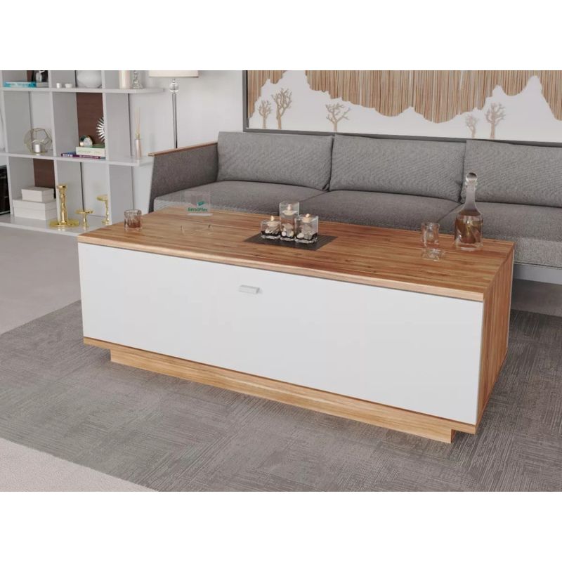 TU MESITA - Mesa de Centro Multiusos Zenda color MarrónBlanco 1 cajón TU MESITA