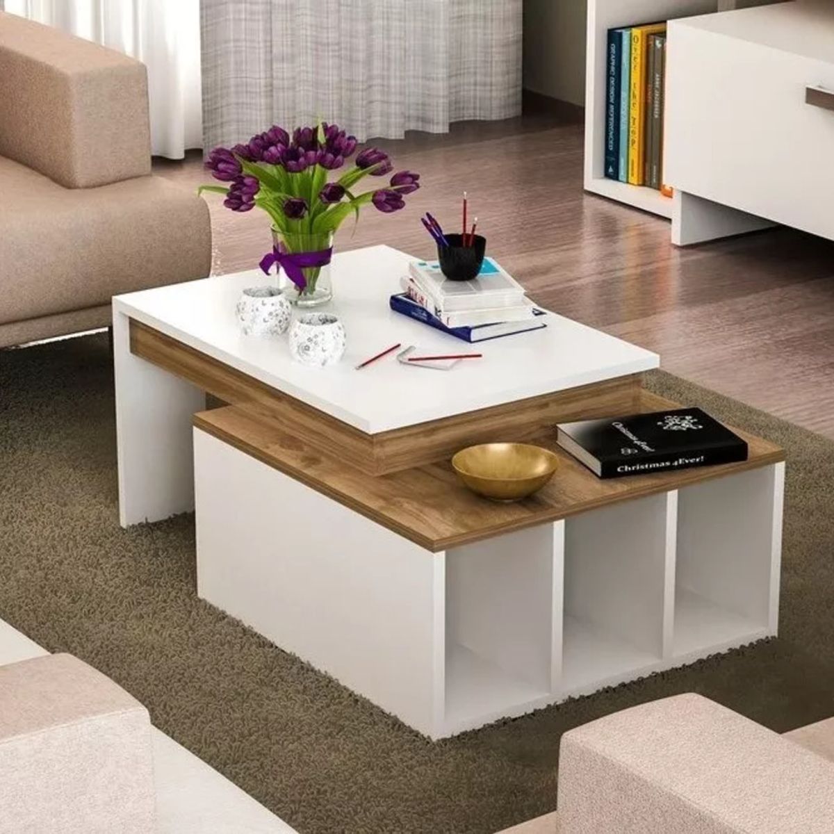 TU MESITA - Mesa de Centro Yuliet color BlancoMarrón TU MESITA