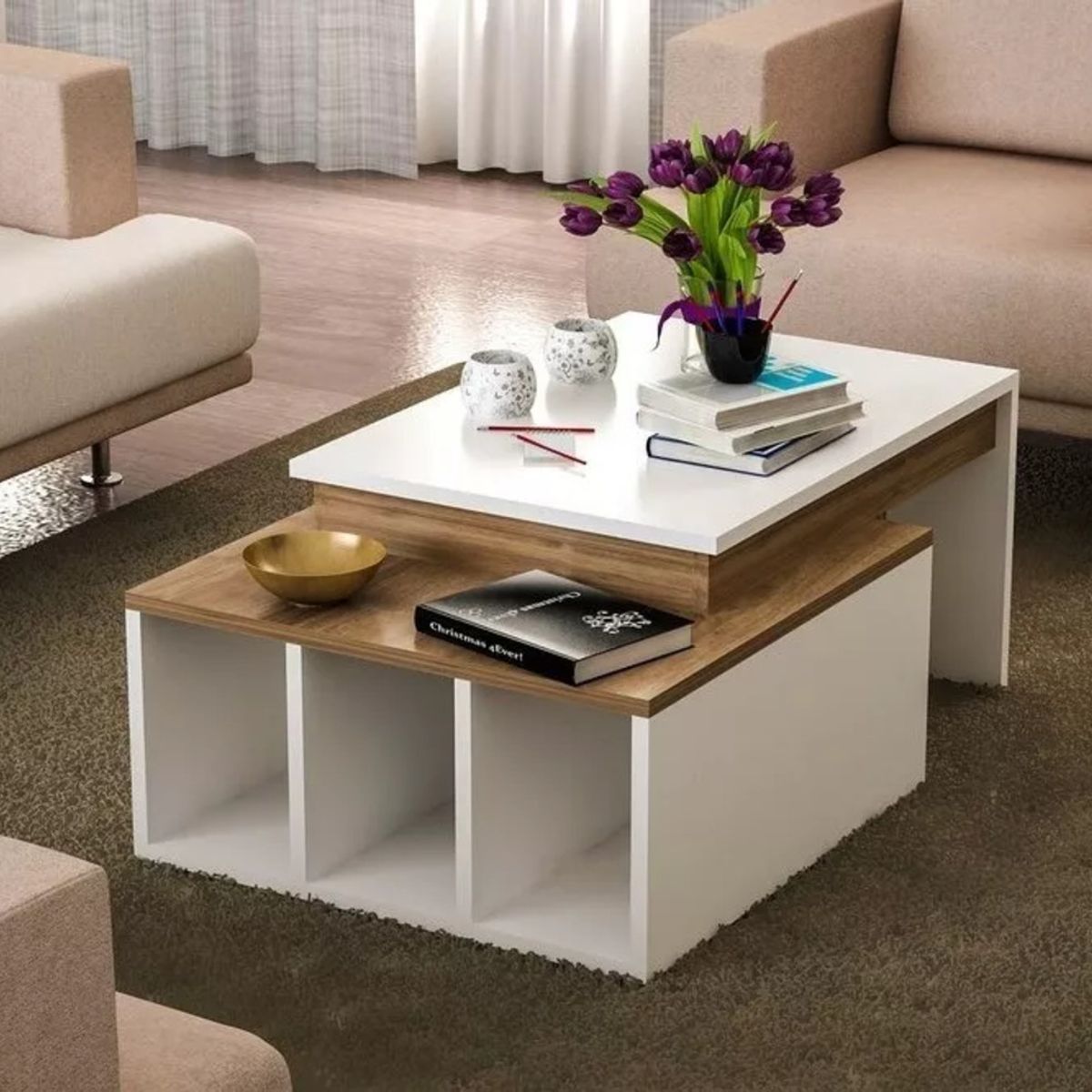 TU MESITA - Mesa de Centro Yuliet color BlancoMarrón TU MESITA