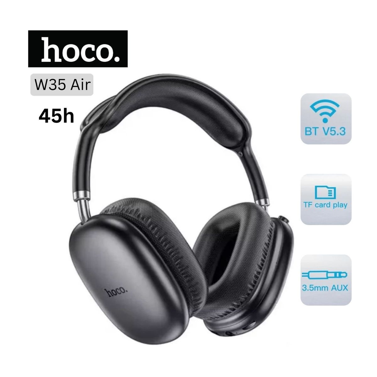 HOCO - Audífonos Hoco W35 AIR LIGHT bluetooth 5.3 45hrs - Black