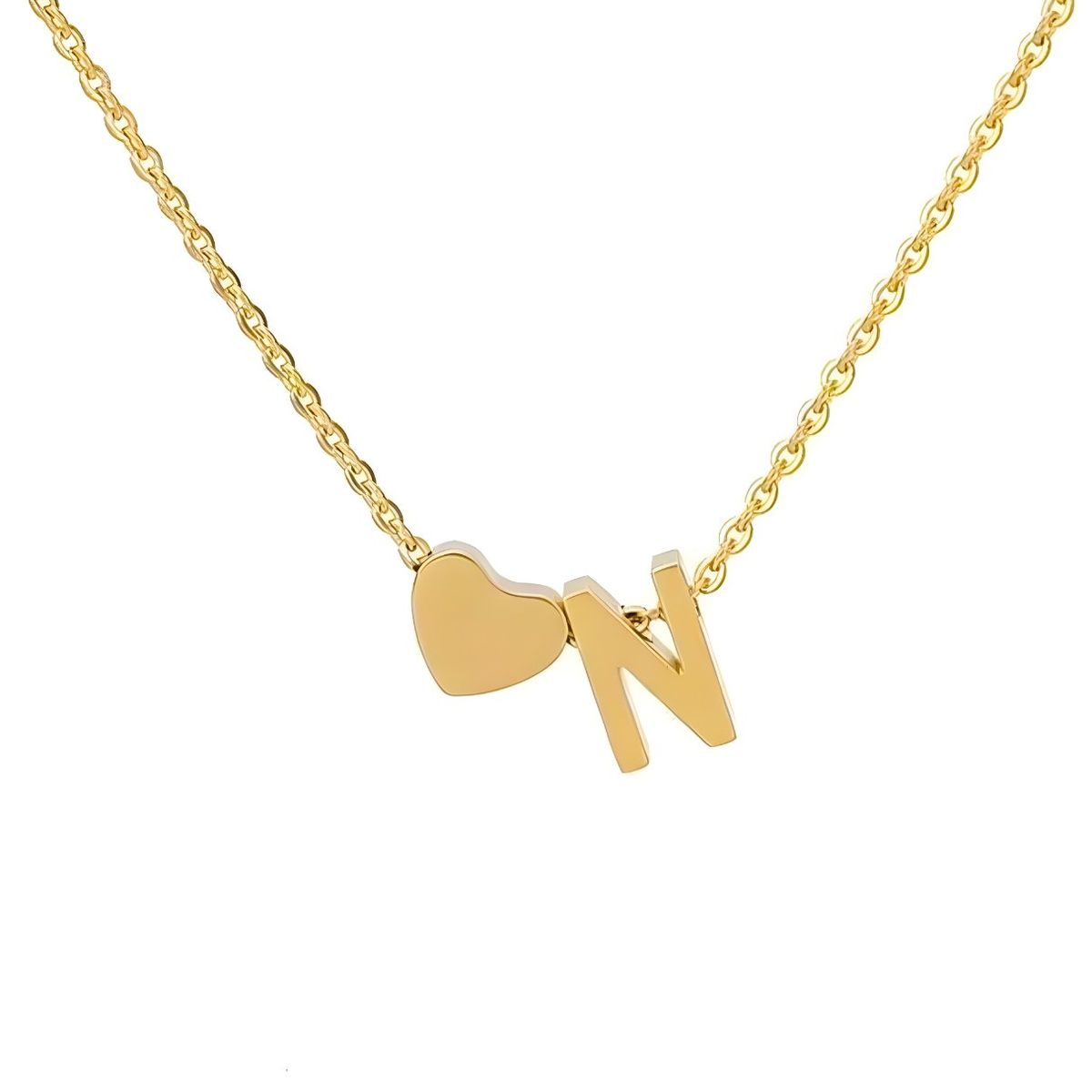 GENERICO - Collar Inicial con corazón letra N