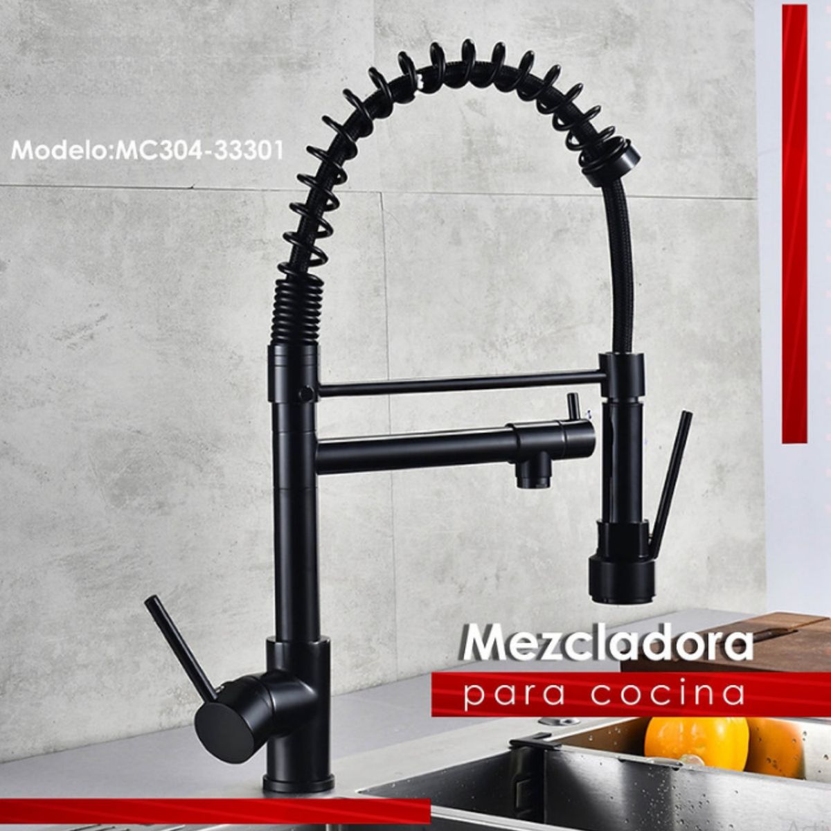 GENERICO - Mescladora de Lujo tipo Ganso para Cocina en Acero Inoxidable Negro