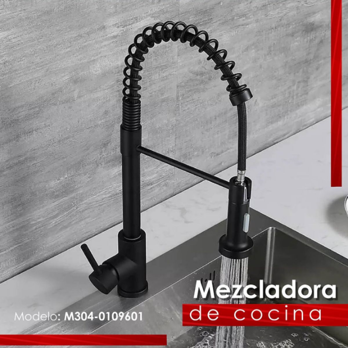 GENERICO - Mescladora de Lujo tipo Ganso para Cocina en Acero Inoxidable Negro