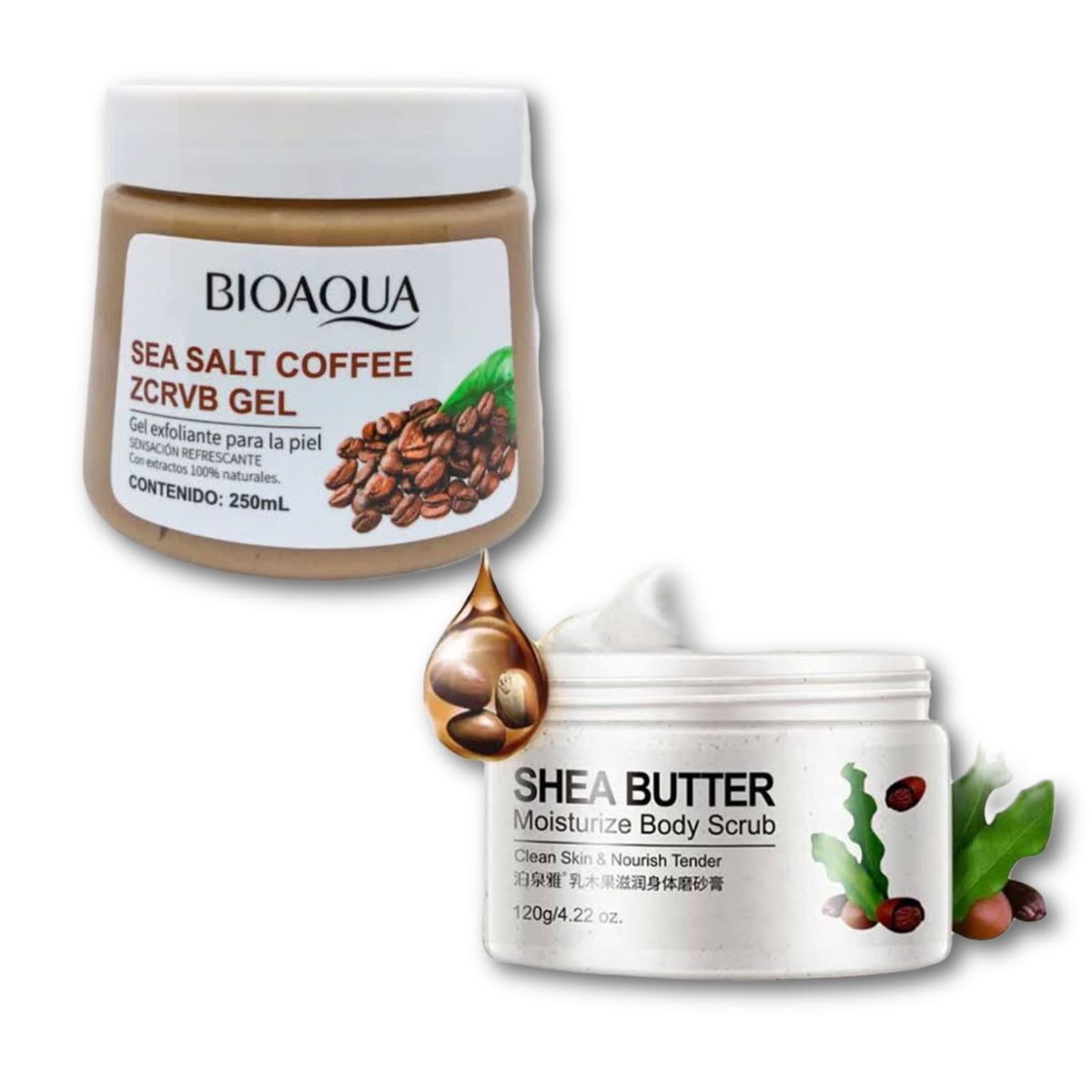 BIOAQUA - Exfoliante de Café con Sal Marina + Exfoliante de Karite