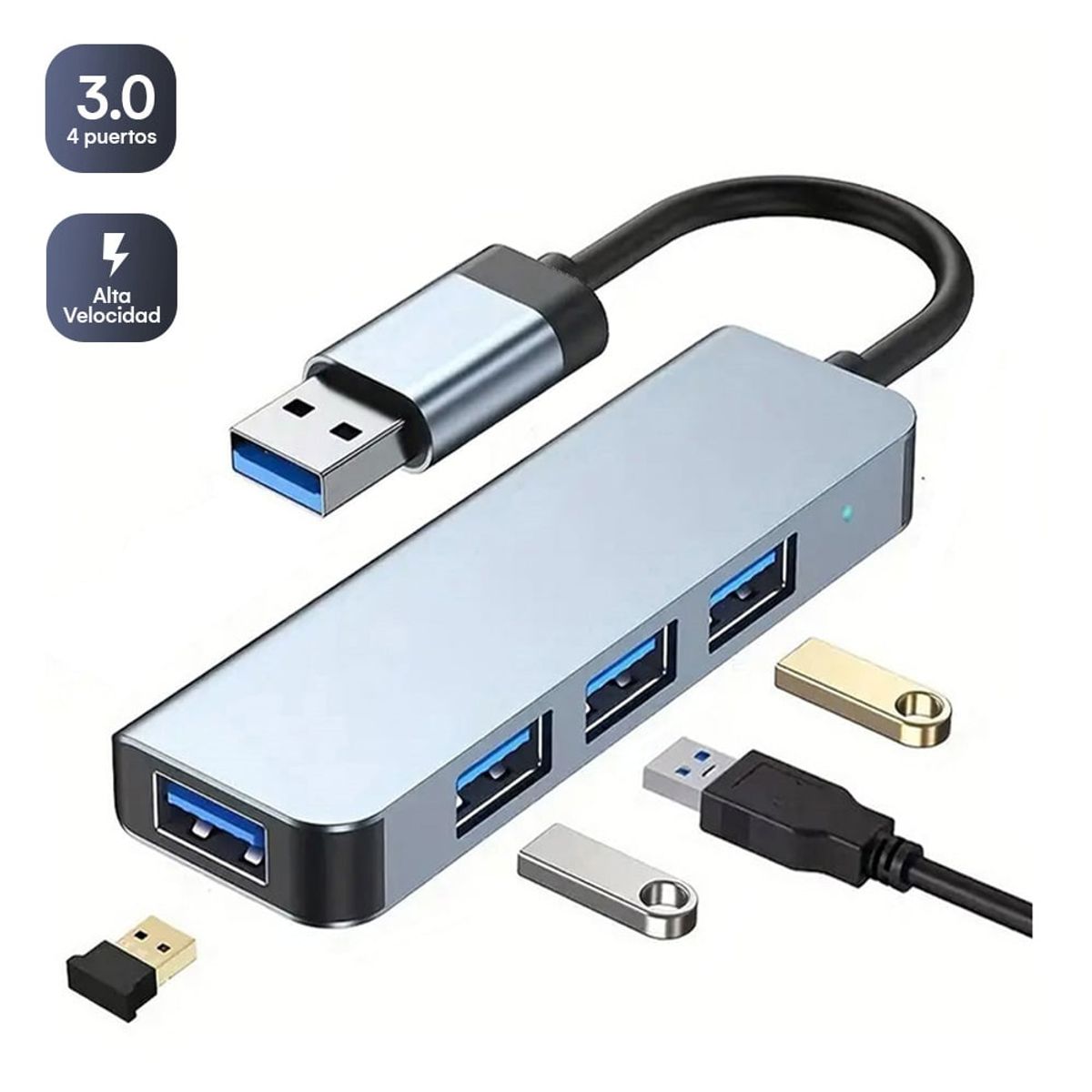 OEM - Adaptador Hub ALUMINIO USB 3.0 a 4 puertos USB 3.0 y luz LED