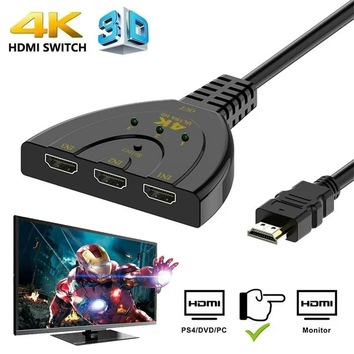 OEM - Conmutador Switch HDMI a 3 Puertos HDMI