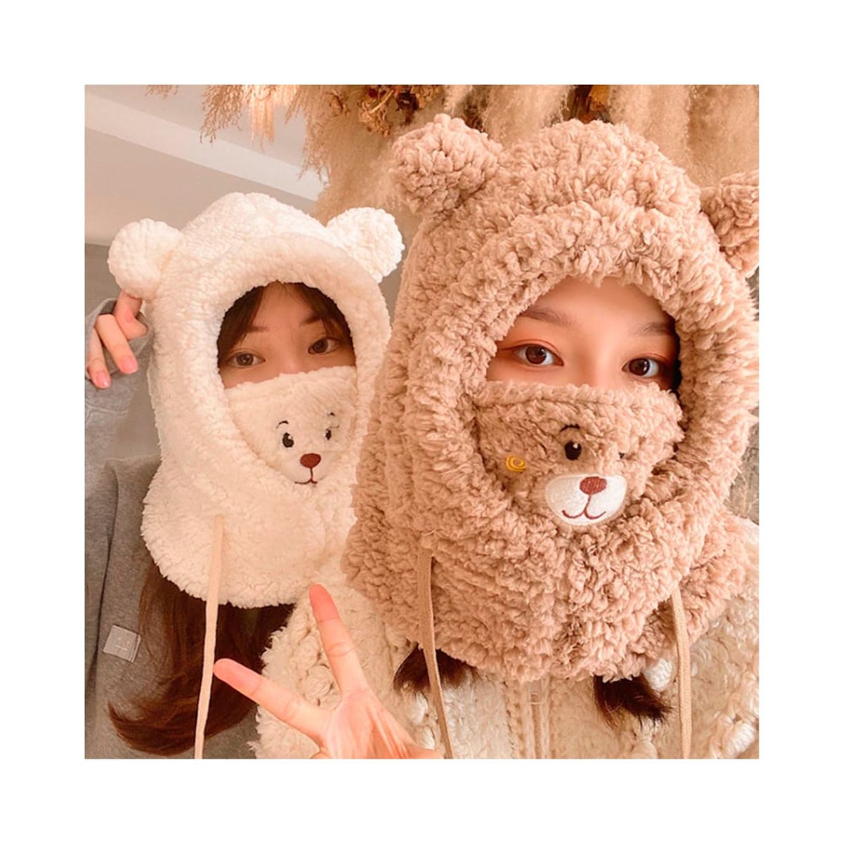 GRETAIL - Gorro Oso De Peluche Antialérgico Con Tapaboca Niños Juvenil Blanco