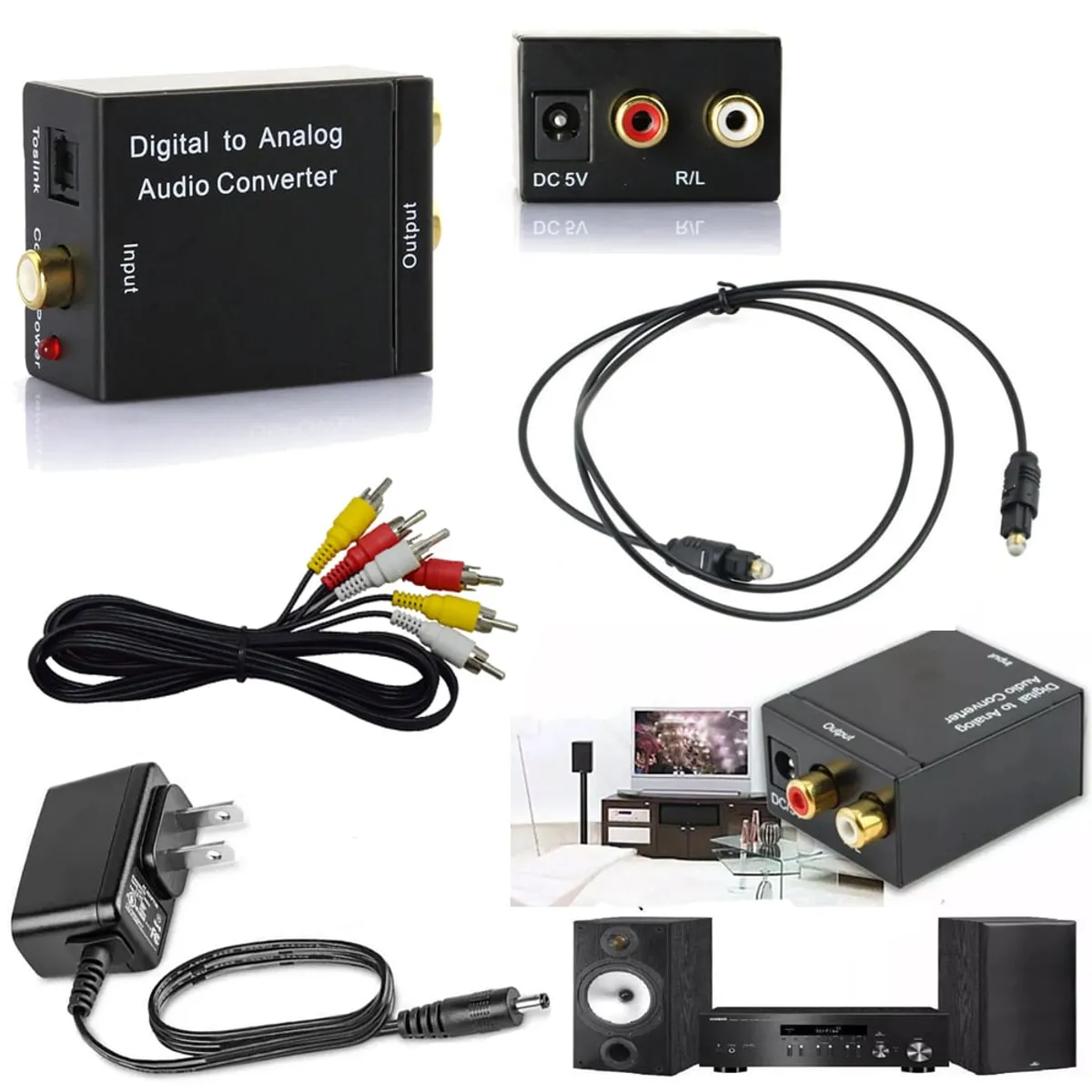 GENERICO - Kit Convertidor de Audio Optico Digital a RCA  cable optico rca aux