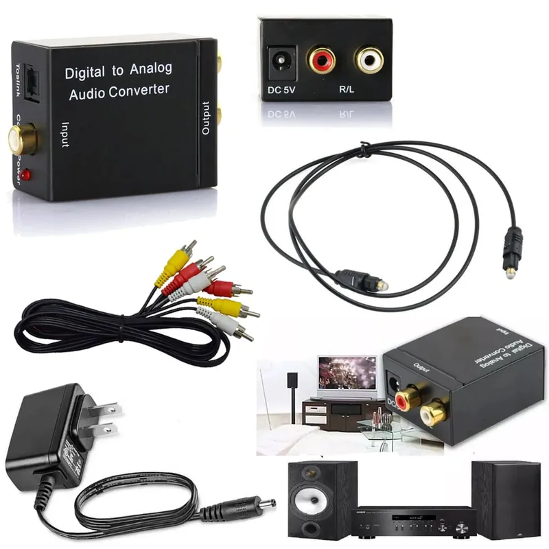 GENERICO - Kit Convertidor de Audio Optico Digital a RCA  cable optico rca aux