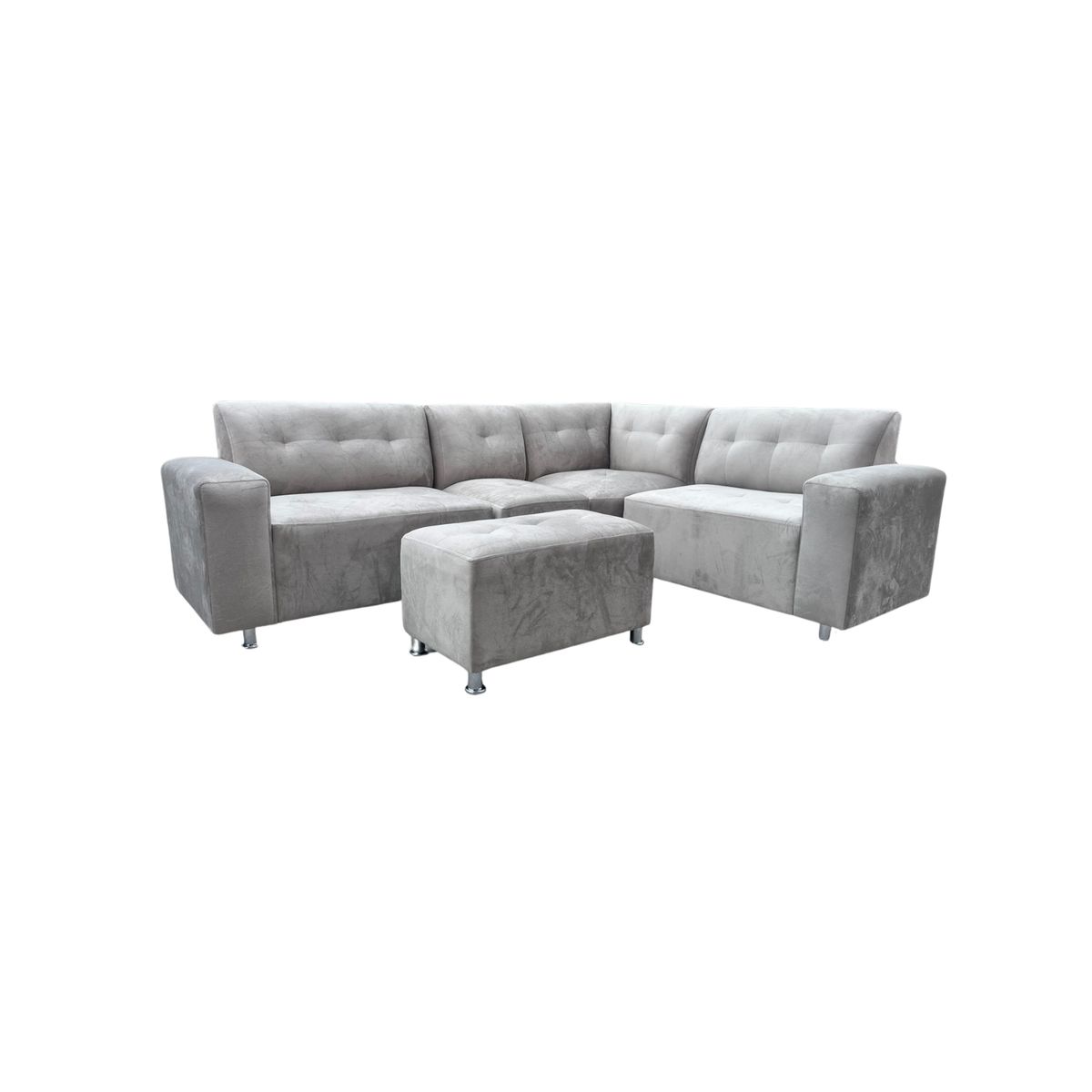 AMOBLART - Seccional Leyva 4 piezas - Banqueta + 6 cojines - Plata