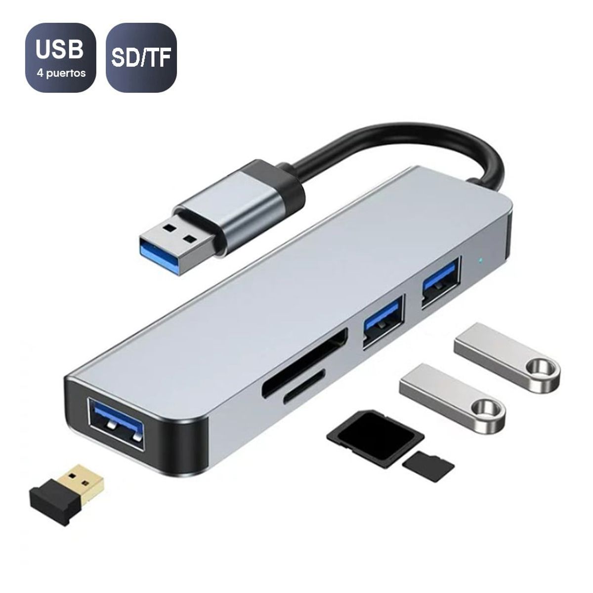 OEM - Adaptador HUB 5 en 1 USB 3.0 a 3 puertos USB y puerto SD/TF