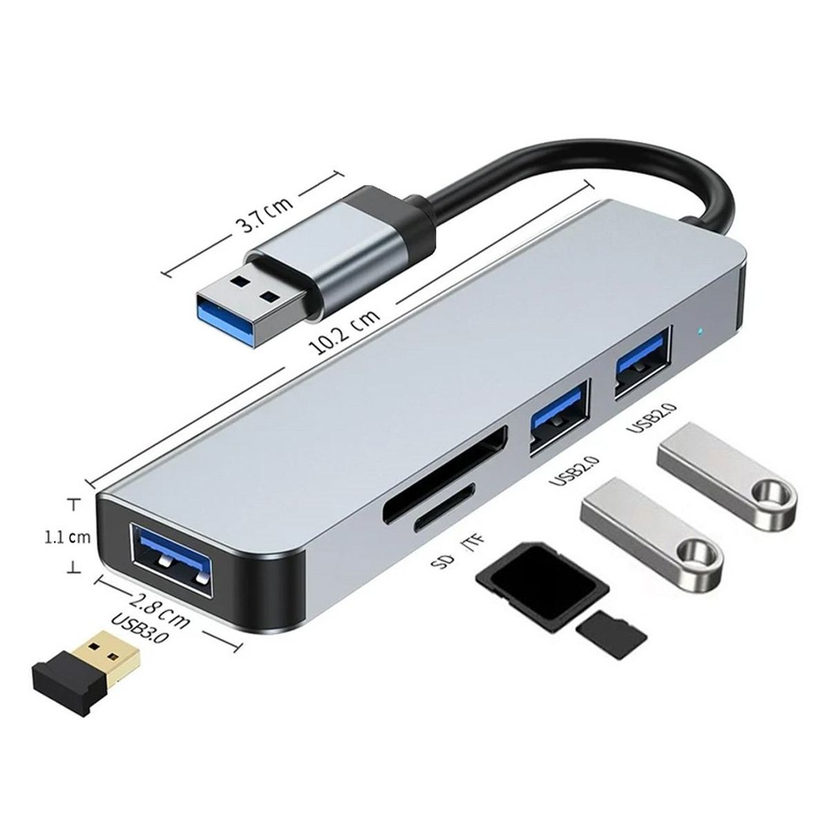 OEM - Adaptador HUB 5 en 1 USB 3.0 a 3 puertos USB y puerto SD/TF