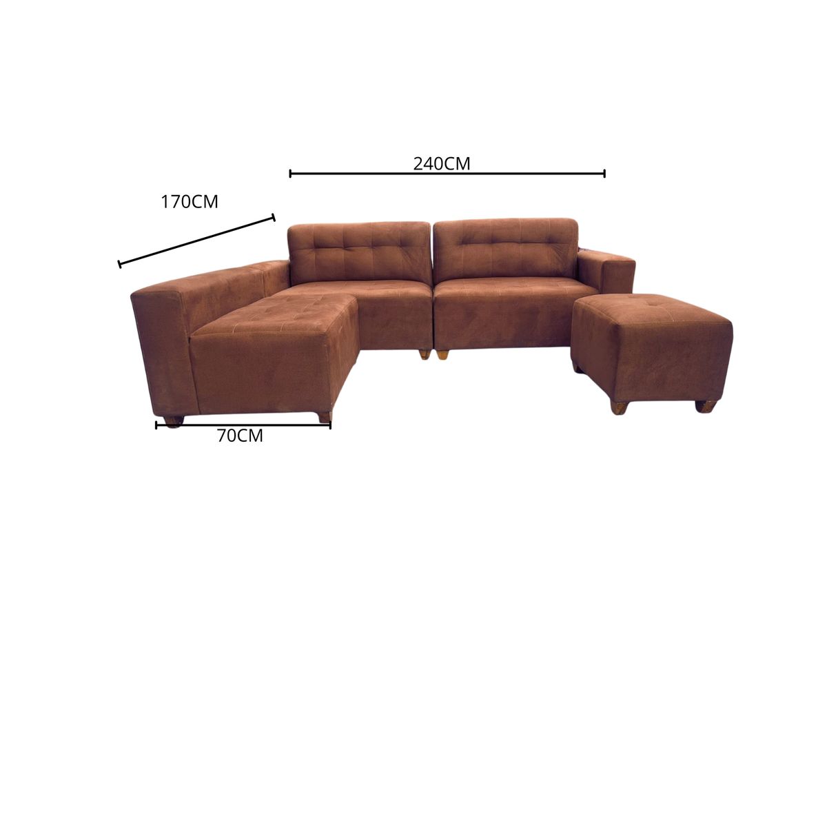 AMOBLART - Seccional Paradisse 3 Piezas + Banqueta + 4 cojines  - Camello