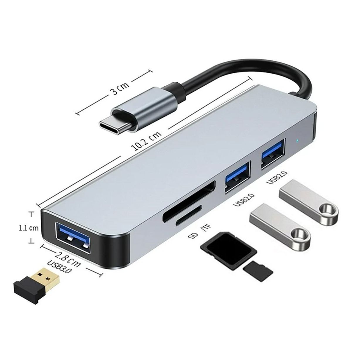 OEM - Adaptador HUB 5 en 1 Tipo C a 3 puertos USB y puerto SD/TF