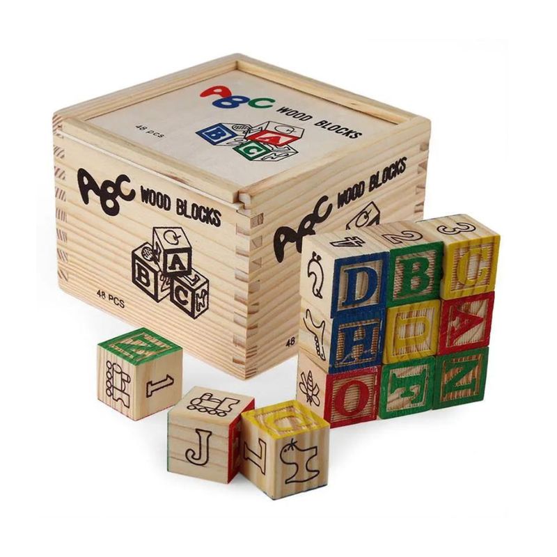 GENERICO - Bloques Didácticos De Madera Abecedario 48 Piezas