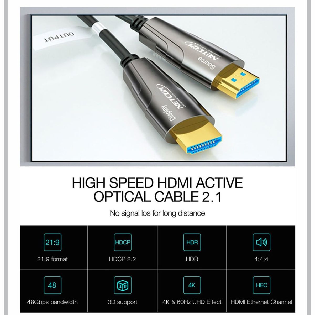 GENERICO - Cable Hdmi 2.1 8k Premium Fibra óptica 20 Metros HDCP 2.3 HDR ARC 3D