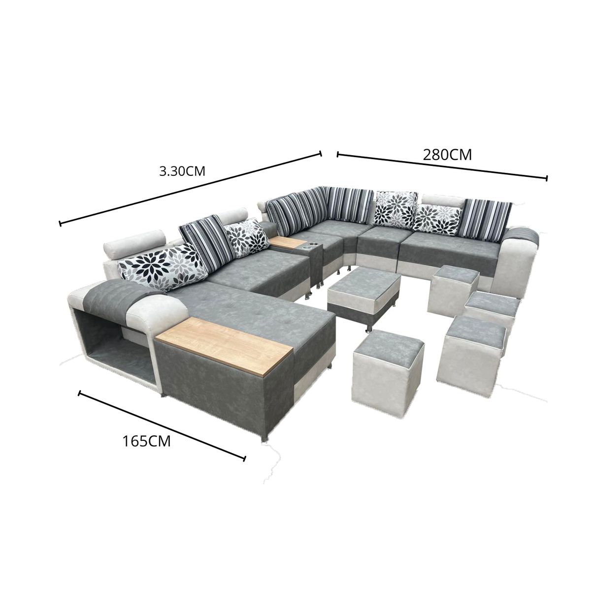 AMOBLART - Seccional Europeo 12 piezas + 4 cojines - Ivory con Plomo
