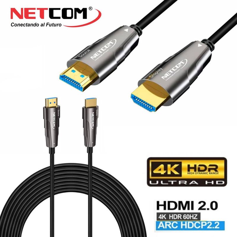 GENERICO - Cable Hdmi 2.0 Premium Fibra óptica 20 Metros HDCP 2.2 HDR ARC 3D
