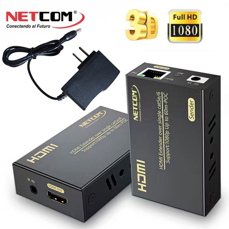 NETCOM - Extensión Extender Hdmi x Rj45 Utp Cat 5/6/7 Hasta 60 Metros NETCOM