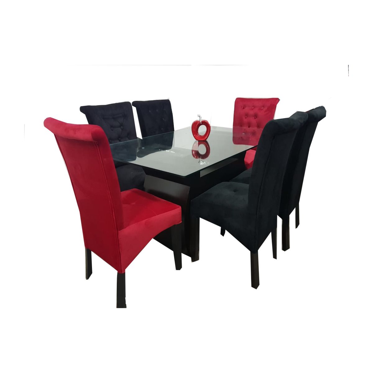 AMOBLART - Comedor Arabe - 6 sillas - Rojo con negro