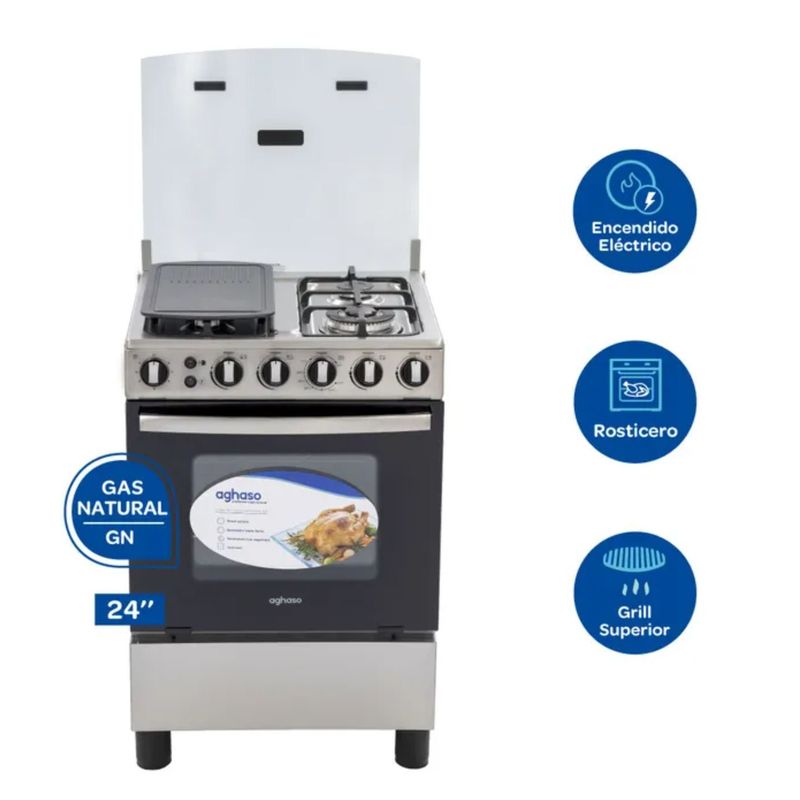 AGHASO - Cocina Aghaso COC-AGH01 4 Hornillas Premium 24" Dorador y Rosticero