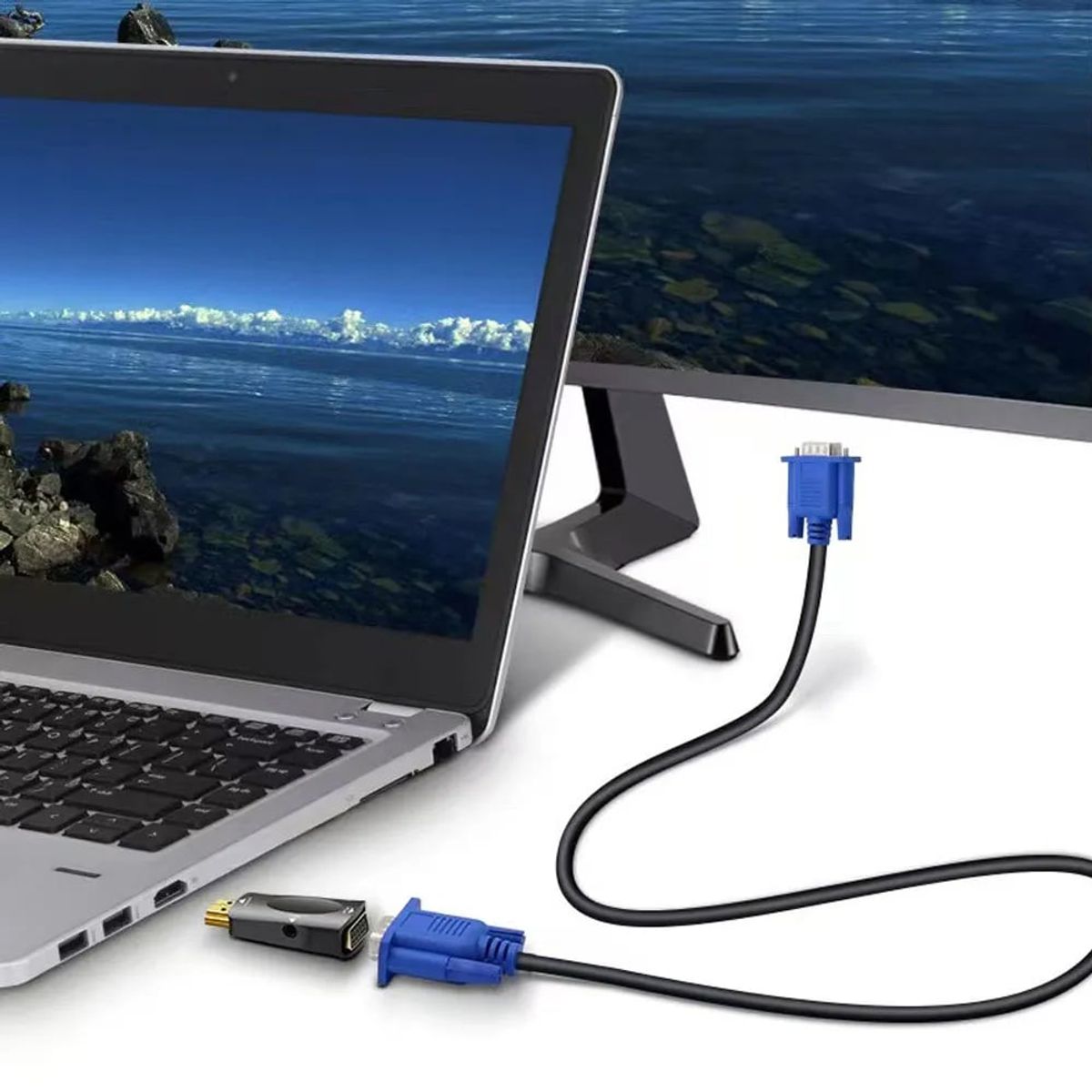 GENERICO - Adaptador Convertidor de Hdmi a Vga  audio jack 35mm 1080P FULL HD