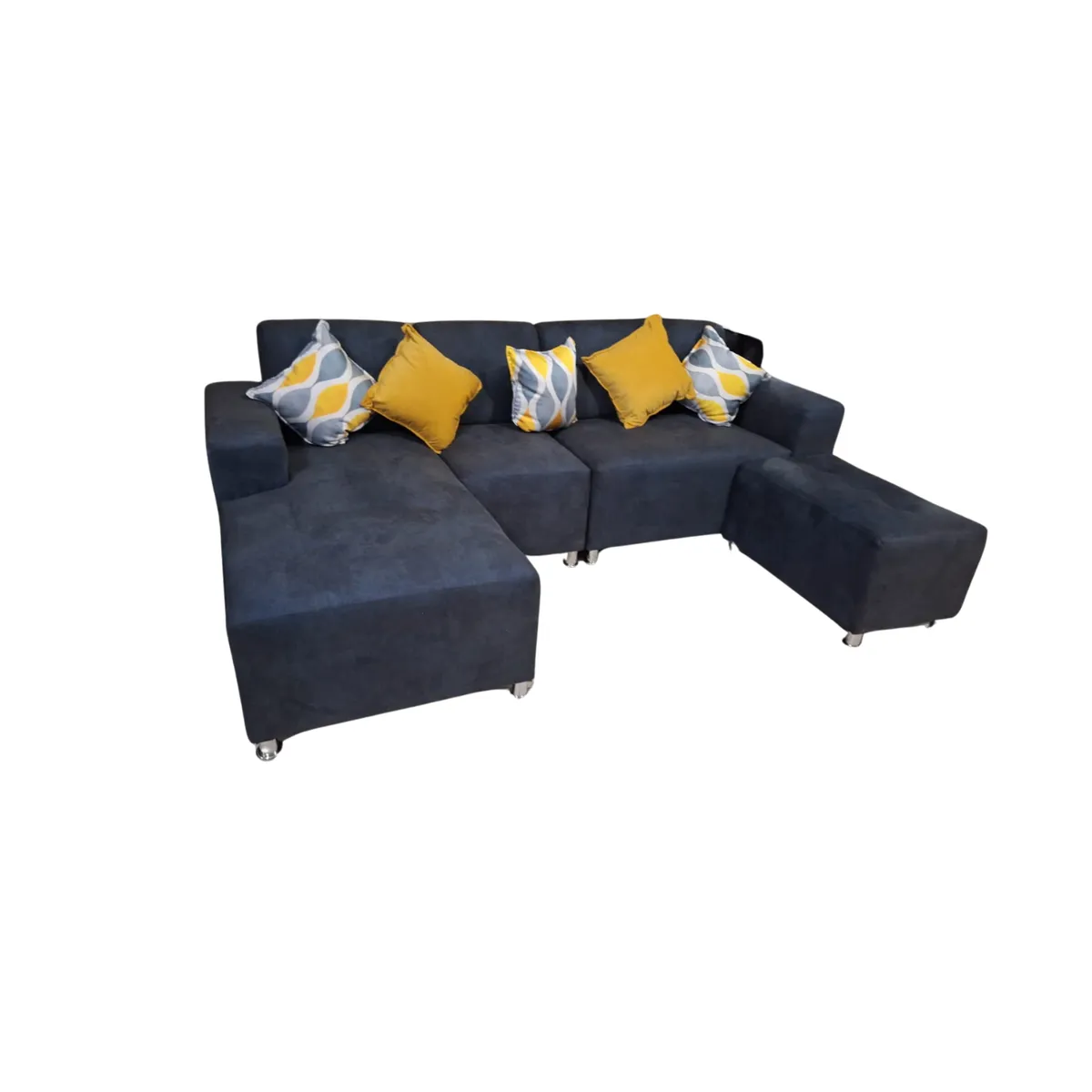 AMOBLART - Seccional L cama - 3 Piezas  - Banqueta + 5 cojines - Negro