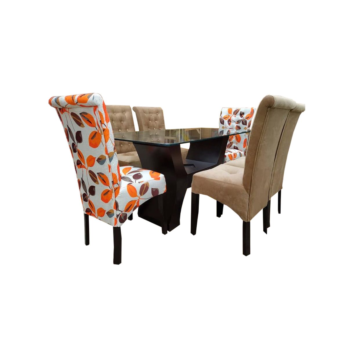 AMOBLART - Comedor Arabe - 6 sillas - Camello con floreado