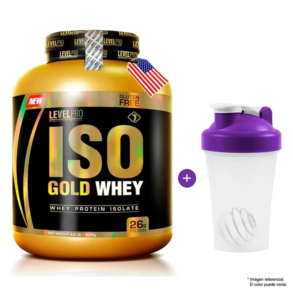 LEVEL PRO - Level Pro Proteína Iso Gold Whey 6.6 Lb Vanilla Creme+shaker