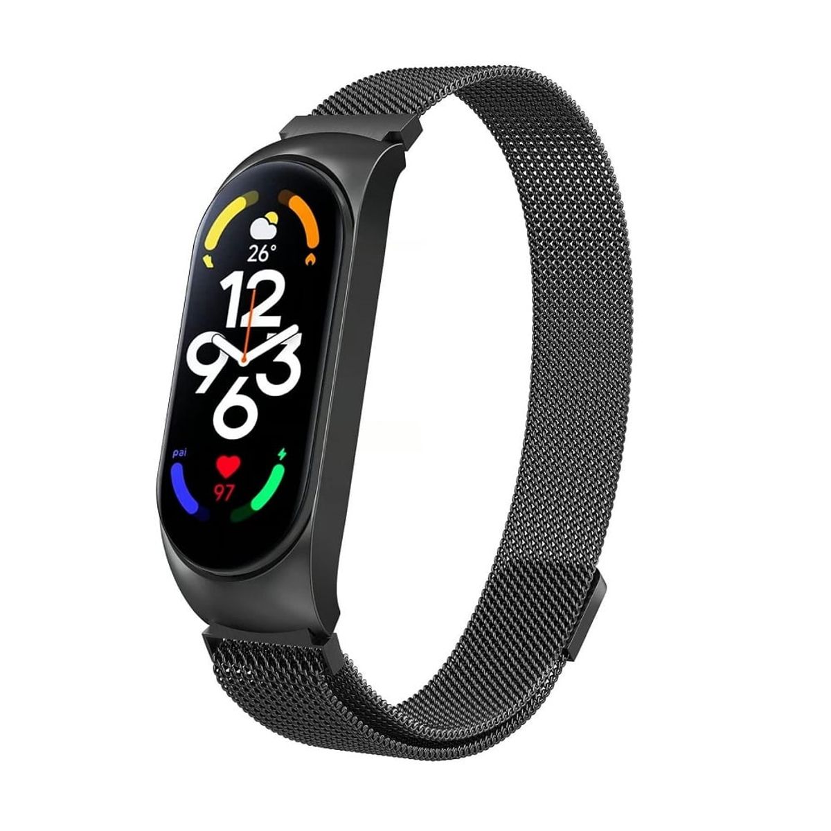GENERICO - Correa milanés de acero para MI BAND 7 Negro