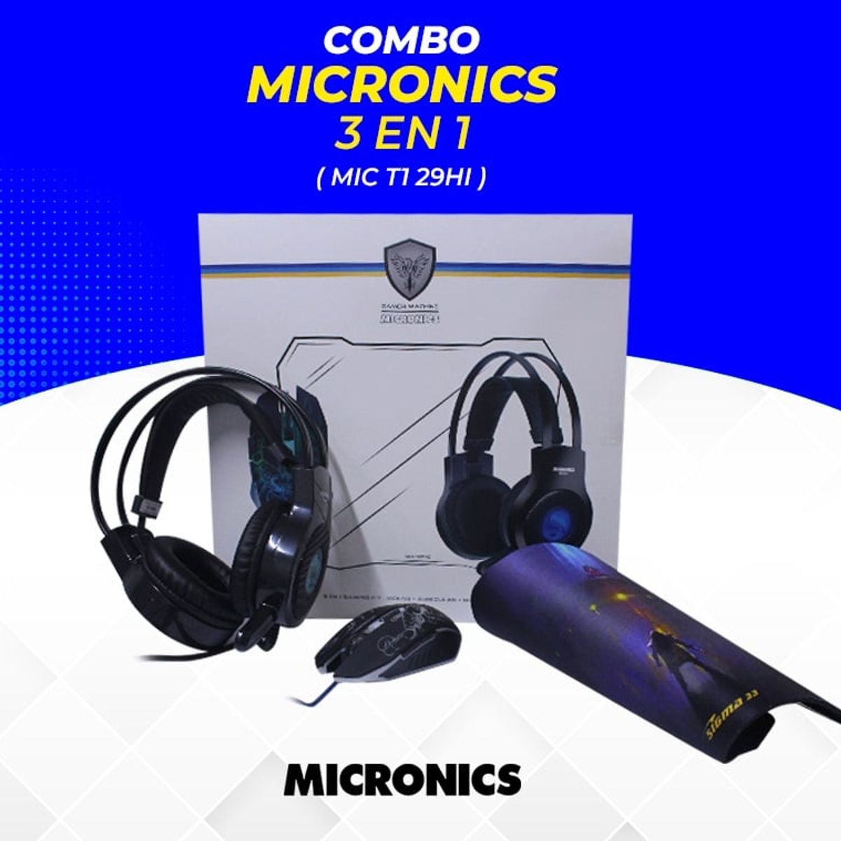MICRONICS - COMBO MICRONICS 3 EN 1 ( MIC T1 29HI ) MOUSE AUDIFONO PAD MOUSE