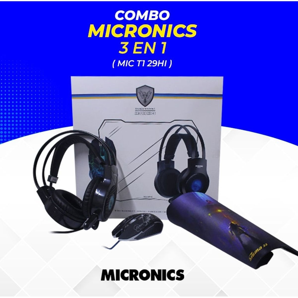 MICRONICS - COMBO MICRONICS 3 EN 1 ( MIC T1 29HI ) MOUSE AUDIFONO PAD MOUSE