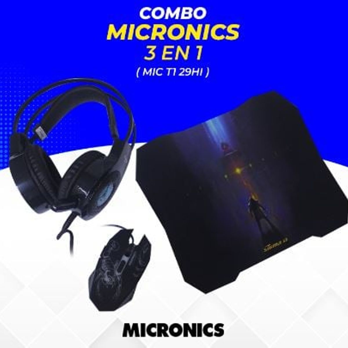 MICRONICS - COMBO MICRONICS 3 EN 1 ( MIC T1 29HI ) MOUSE AUDIFONO PAD MOUSE