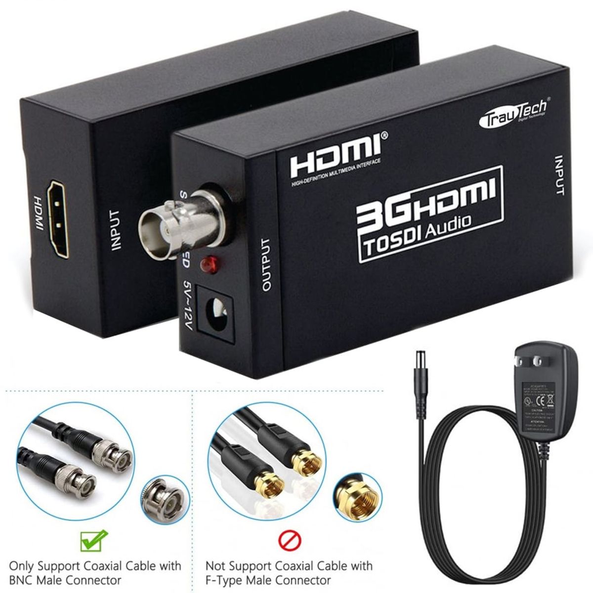 GENERICO - Convertidor HDMI a SDI metálico TRAUTECH 1080p camaras