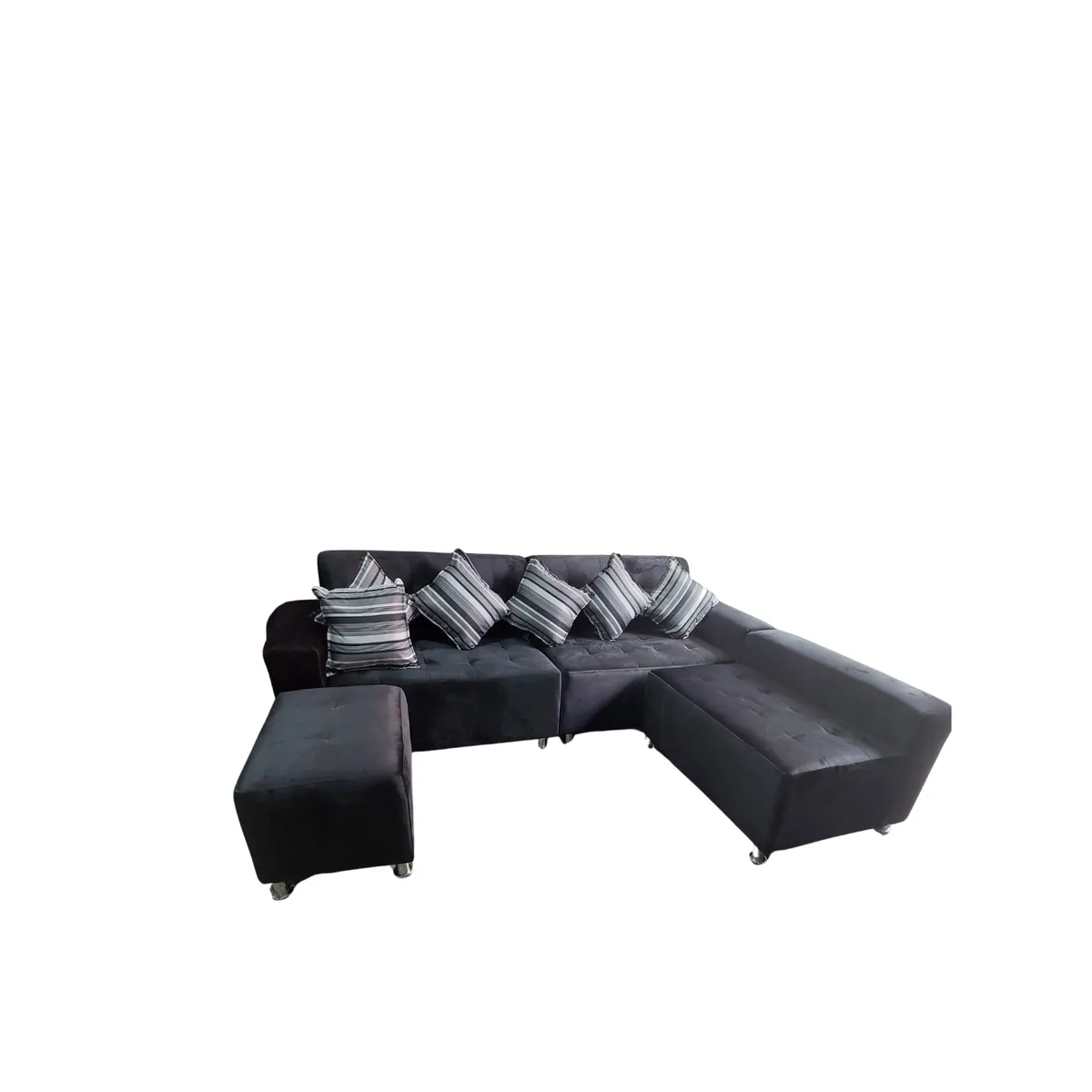 AMOBLART - Seccional Paradisse 3 Piezas + Banqueta + 4 cojines  - Negro