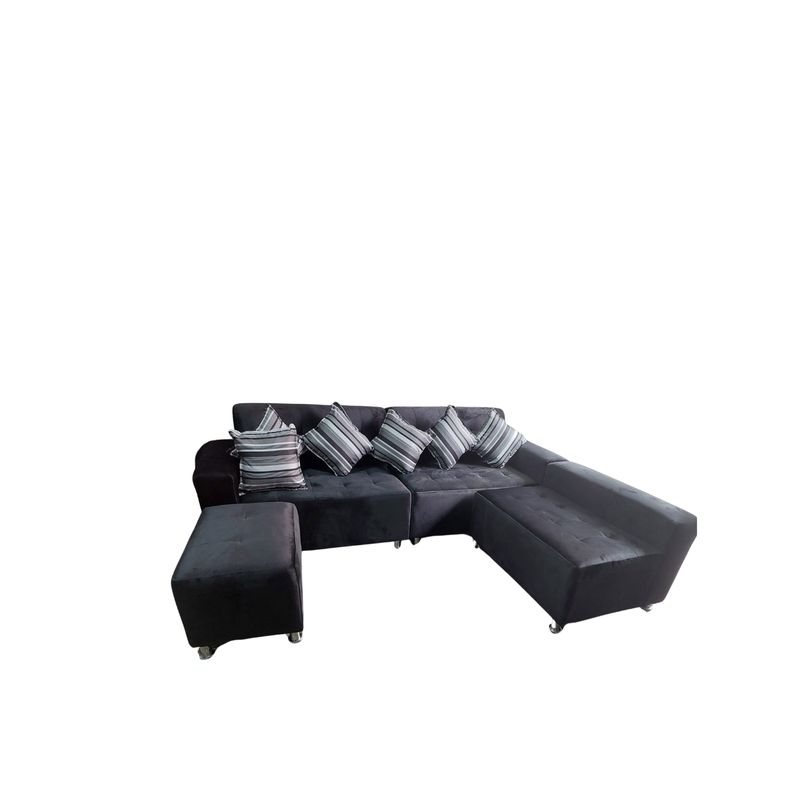 AMOBLART - Seccional Paradisse 4 Piezas + Banqueta + 6 cojines  - Negro