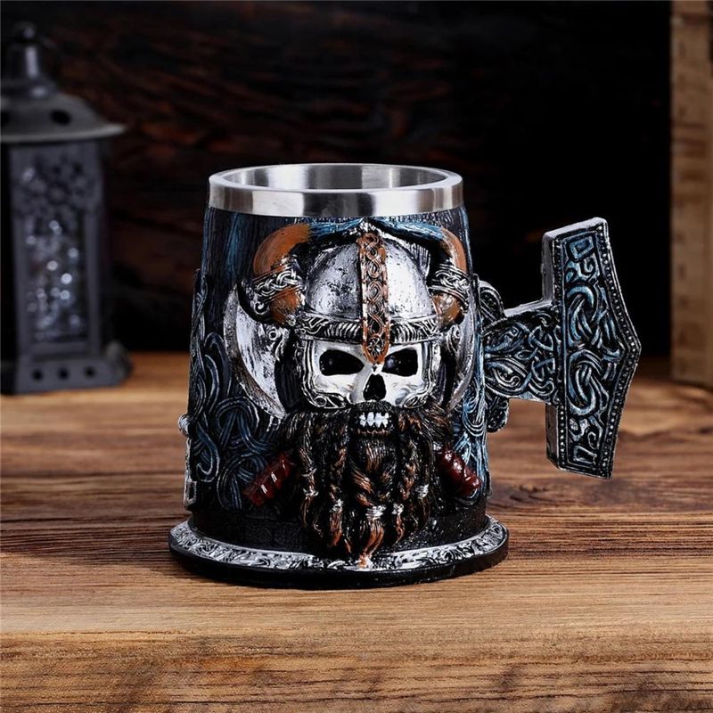 LH ELECTRONIC - Taza MUG Creativa de pirata Stein Calavera Vikingo A 600ML ACERO INOX