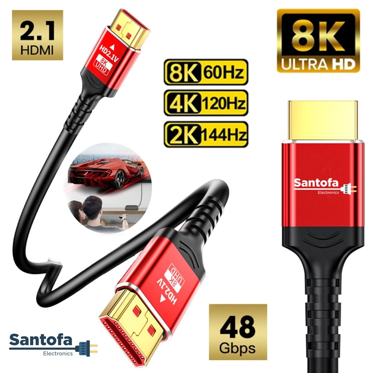 SANTOFA ELECTRONICS - Cable Hdmi 2.1V 8k SANTOFA 3D 5 Metros 4320p Premium 48Gbps HDR eARC